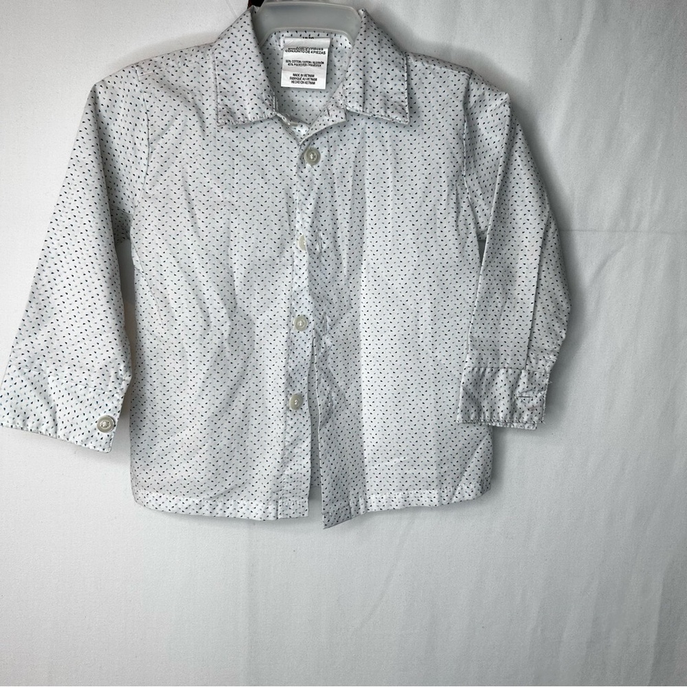 022 Van Heusen White Shirt Blue Accents Long Sleeves Button Up Size 12Months